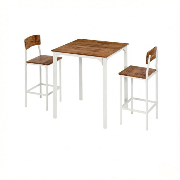 English Elm Space-Saving Counter Height Bistro Set with Steel Frame Square Table and Two Stools T3971P541153