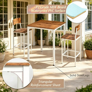 English Elm Space-Saving Counter Height Bistro Set with Steel Frame Square Table and Two Stools T3971P541153