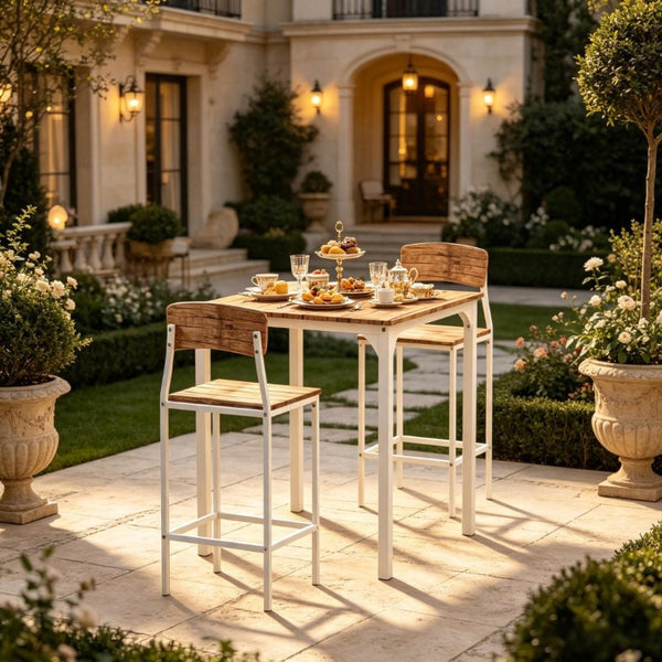 English Elm Space-Saving Counter Height Bistro Set with Steel Frame Square Table and Two Stools T3971P541153
