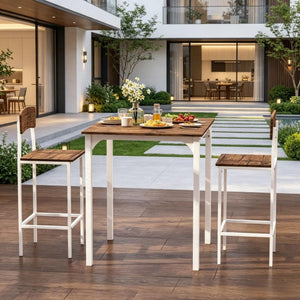 English Elm Space-Saving Counter Height Bistro Set with Steel Frame Square Table and Two Stools T3971P541153
