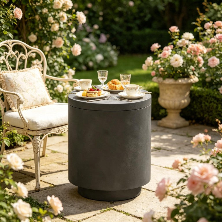 English Elm Small Concrete Finish Outdoor Side Table with Stainless Steel Ice Bucket for Patio Poolside T3971P541162