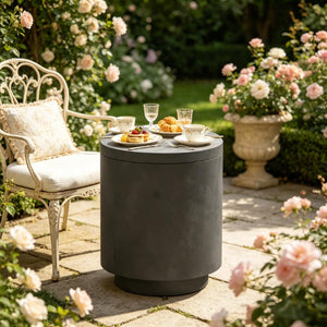 English Elm Small Concrete Finish Outdoor Side Table with Stainless Steel Ice Bucket for Patio Poolside T3971P541162