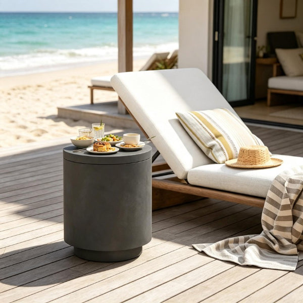 English Elm Small Concrete Finish Outdoor Side Table with Stainless Steel Ice Bucket for Patio Poolside T3971P541162