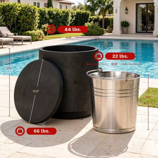 English Elm Small Concrete Finish Outdoor Side Table with Stainless Steel Ice Bucket for Patio Poolside T3971P541162