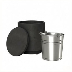 English Elm Small Concrete Finish Outdoor Side Table with Stainless Steel Ice Bucket for Patio Poolside T3971P541162