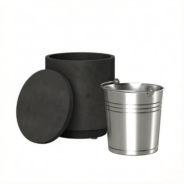 English Elm Small Concrete Finish Outdoor Side Table with Stainless Steel Ice Bucket for Patio Poolside T3971P541162