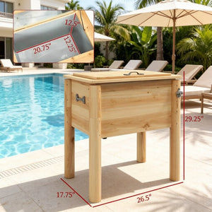 English Elm Outdoor Fir Wood Patio Cooler Stand with Galvanized Lining and 54 Quart Capacity T3971P541182