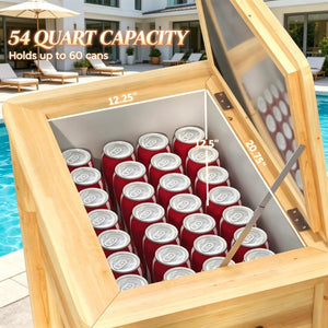 English Elm Outdoor Fir Wood Patio Cooler Stand with Galvanized Lining and 54 Quart Capacity T3971P541182