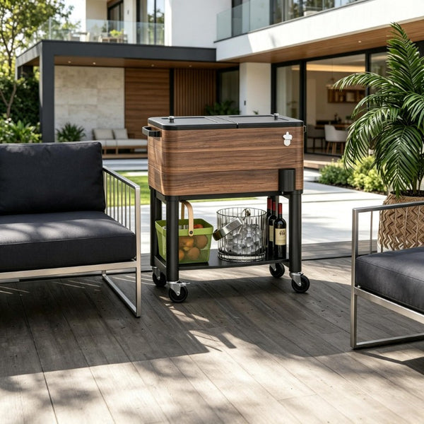 English Elm Rolling Insulated Cooler Cart with Locking Wheels Holds 60 Cans for Patio Gatherings T3971P541195