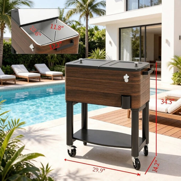English Elm Rolling Insulated Cooler Cart with Locking Wheels Holds 60 Cans for Patio Gatherings T3971P541195