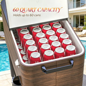 English Elm Rolling Insulated Cooler Cart with Locking Wheels Holds 60 Cans for Patio Gatherings T3971P541195