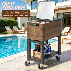 English Elm Rolling Insulated Cooler Cart with Locking Wheels Holds 60 Cans for Patio Gatherings T3971P541195