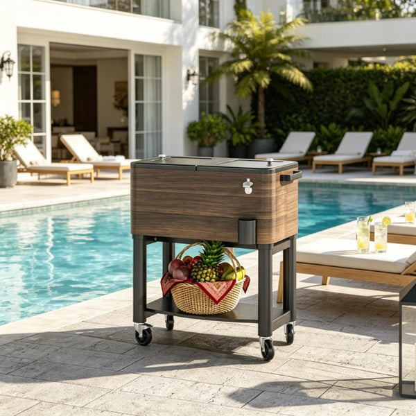 English Elm Rolling Insulated Cooler Cart with Locking Wheels Holds 60 Cans for Patio Gatherings T3971P541195