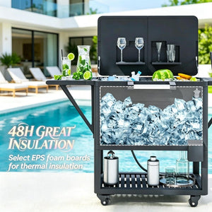 English Elm Mobile Outdoor Cooler Cart with 104 Qt Capacity Lockable Casters and Folding Side Tables Black T3971P541203