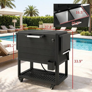 English Elm Mobile Outdoor Cooler Cart with 104 Qt Capacity Lockable Casters and Folding Side Tables Black T3971P541203
