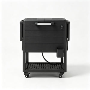 English Elm Mobile Outdoor Cooler Cart with 104 Qt Capacity Lockable Casters and Folding Side Tables Black T3971P541203