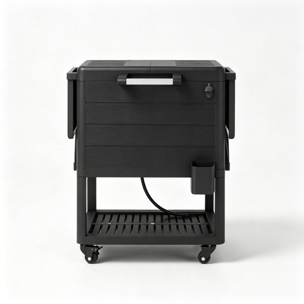 English Elm Mobile Outdoor Cooler Cart with 104 Qt Capacity Lockable Casters and Folding Side Tables Black T3971P541203