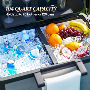English Elm Mobile Outdoor Cooler Cart with 104 Qt Capacity Lockable Casters and Folding Side Tables Black + Gray T3971P541223