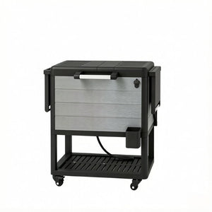 English Elm Mobile Outdoor Cooler Cart with 104 Qt Capacity Lockable Casters and Folding Side Tables Black + Gray T3971P541223