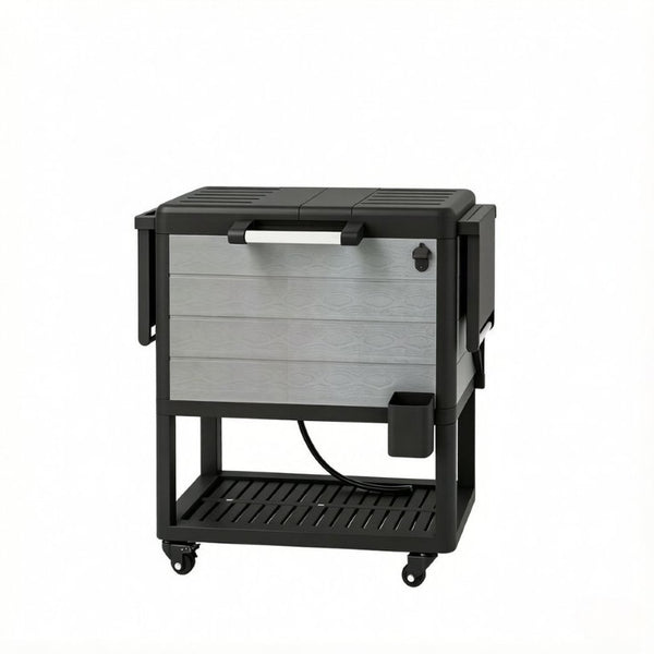 English Elm Mobile Outdoor Cooler Cart with 104 Qt Capacity Lockable Casters and Folding Side Tables Black + Gray T3971P541223