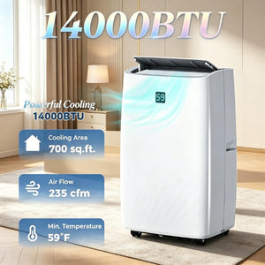 English Elm 5-In-1 Portable Air Conditioner 14000 BTU Smart Cooling Unit for Rooms up to 700 Sq Ft T3971P541236