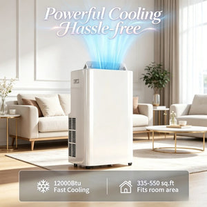 English Elm Compact Portable Air Conditioner 12000 BTU Four Mode Cooling for Rooms up to 549 Sq Ft T3971P541244