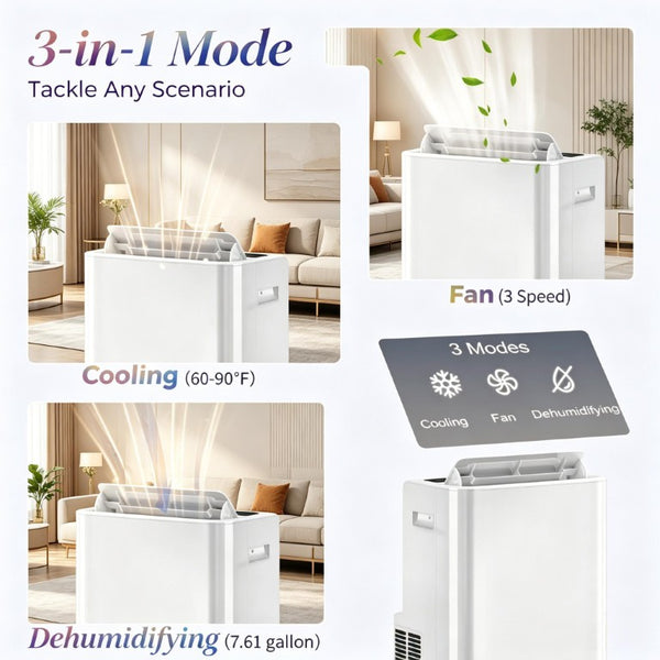 English Elm Compact Portable Air Conditioner 12000 BTU Four Mode Cooling for Rooms up to 549 Sq Ft T3971P541244