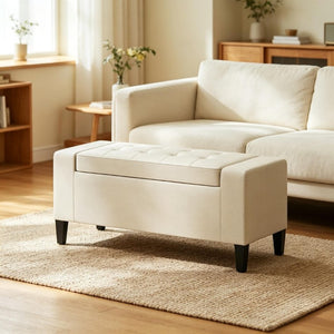 English Elm Modern Linen Upholstered Storage Ottoman Bench with Flip Top Lid for Bedroom Entryway T3971P543623