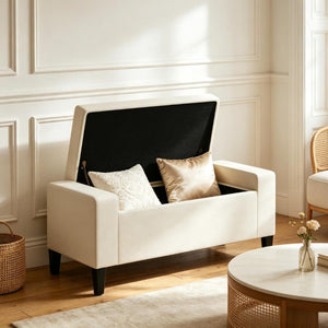 English Elm Modern Linen Upholstered Storage Ottoman Bench with Flip Top Lid for Bedroom Entryway T3971P543623