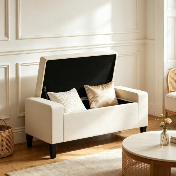 English Elm Modern Linen Upholstered Storage Ottoman Bench with Flip Top Lid for Bedroom Entryway T3971P543623