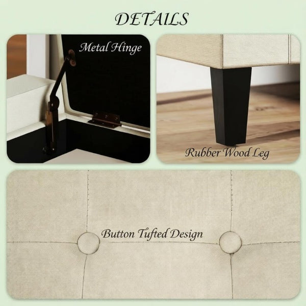 English Elm Modern Linen Upholstered Storage Ottoman Bench with Flip Top Lid for Bedroom Entryway T3971P543623