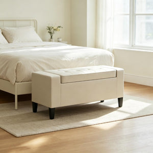 English Elm Modern Linen Upholstered Storage Ottoman Bench with Flip Top Lid for Bedroom Entryway T3971P543623