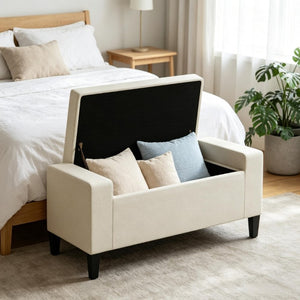 English Elm Modern Linen Upholstered Storage Ottoman Bench with Flip Top Lid for Bedroom Entryway T3971P543623