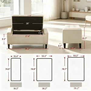 English Elm Modern Linen Upholstered Storage Ottoman Bench with Flip Top Lid for Bedroom Entryway T3971P543623