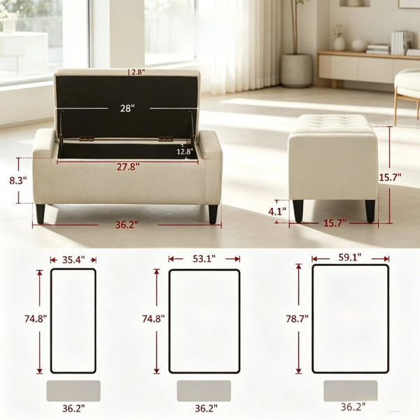 English Elm Modern Linen Upholstered Storage Ottoman Bench with Flip Top Lid for Bedroom Entryway T3971P543623