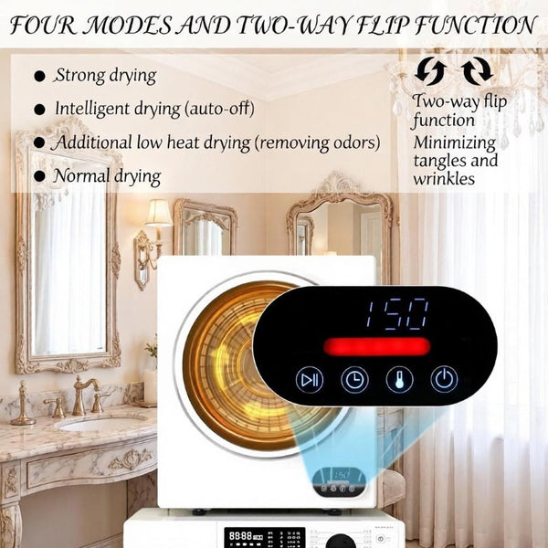 English Elm Compact Electric Dryer with Stainless Drum PTC Heating for Apartments and Dorms T3971P543638