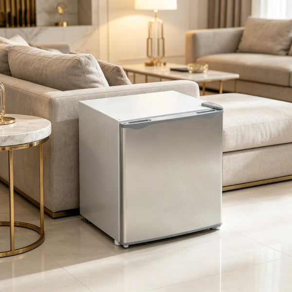 English Elm Compact Gray Steel Mini Freezer with Quiet R600a Compressor and Reversible Door T3971P543643