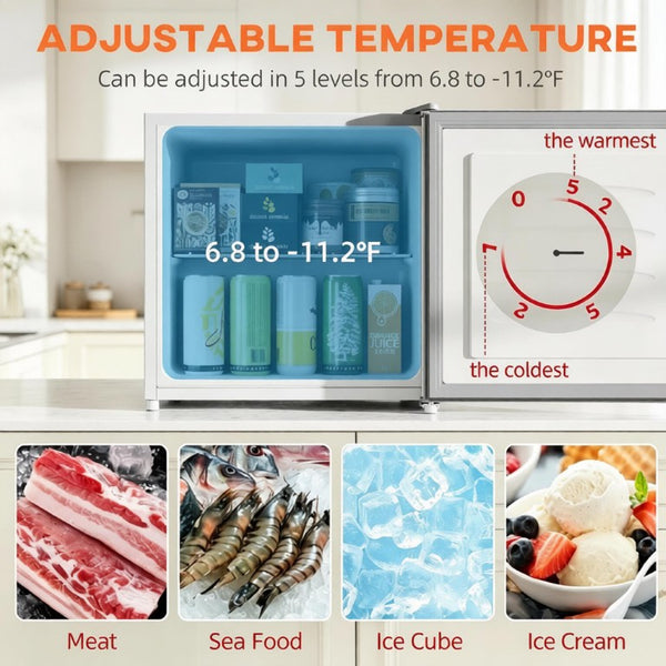 English Elm Compact Gray Steel Mini Freezer with Quiet R600a Compressor and Reversible Door T3971P543643