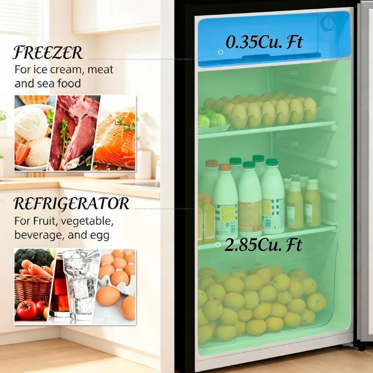 English Elm Upright Mini Fridge 3.2 Cu Ft Steel Compact Freezer for Dorms and Small Spaces T3971P543690