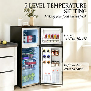 English Elm Compact Dual Zone Mini Fridge with Top Freezer for Dorm Apartment or RV 4 Cu Ft T3971P543819