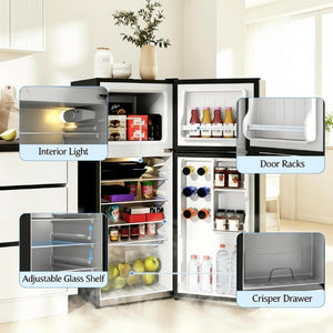 English Elm Compact Dual Zone Mini Fridge with Top Freezer for Dorm Apartment or RV 4 Cu Ft T3971P543819