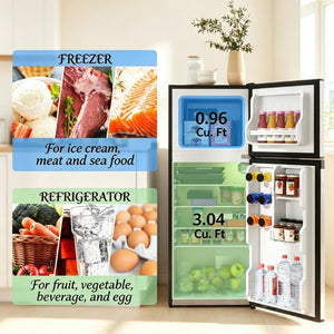 English Elm Compact Dual Zone Mini Fridge with Top Freezer for Dorm Apartment or RV 4 Cu Ft T3971P543819