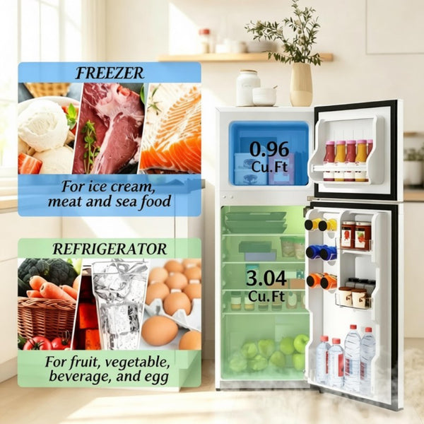 English Elm Upright Mini Fridge with Top Freezer Section for Dorm Apartment or Small Space Living T3971P543828