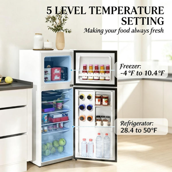 English Elm Upright Mini Fridge with Top Freezer Section for Dorm Apartment or Small Space Living T3971P543828