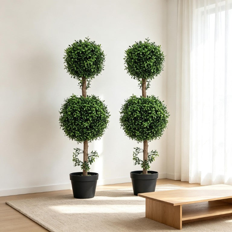 English Elm Stylish Faux Boxwood Double Ball Topiary Trees Set of Two for Entryway Decor T3971P543910