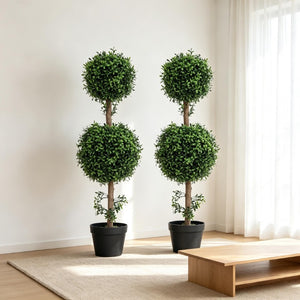 English Elm Stylish Faux Boxwood Double Ball Topiary Trees Set of Two for Entryway Decor T3971P543910