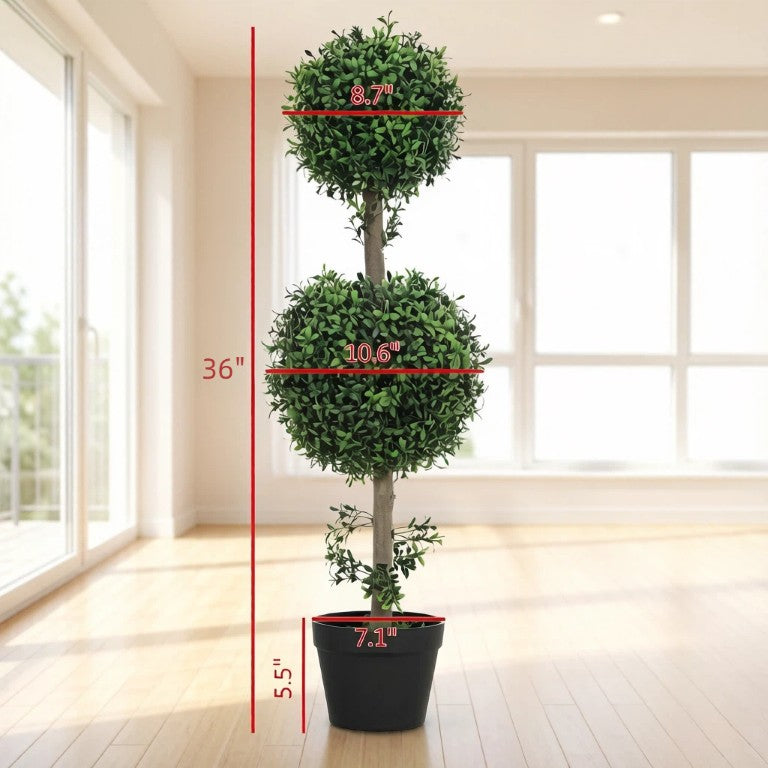 English Elm Stylish Faux Boxwood Double Ball Topiary Trees Set of Two for Entryway Decor T3971P543910