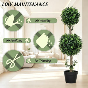 English Elm Stylish Faux Boxwood Double Ball Topiary Trees Set of Two for Entryway Decor T3971P543910