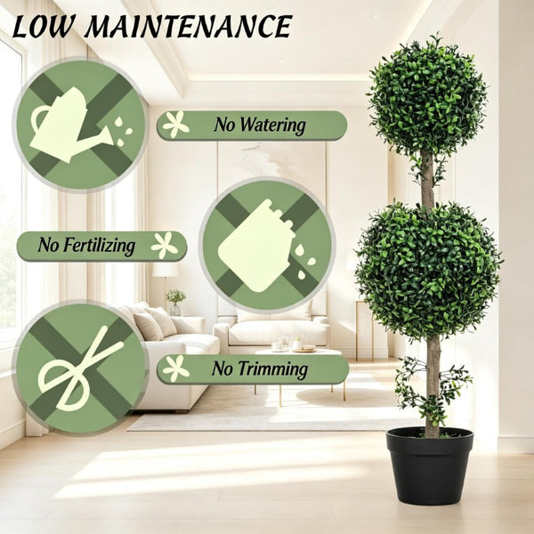 English Elm Stylish Faux Boxwood Double Ball Topiary Trees Set of Two for Entryway Decor T3971P543910