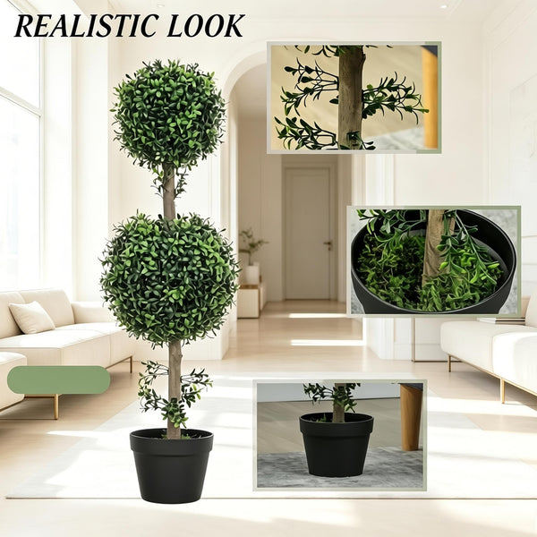 English Elm Stylish Faux Boxwood Double Ball Topiary Trees Set of Two for Entryway Decor T3971P543910